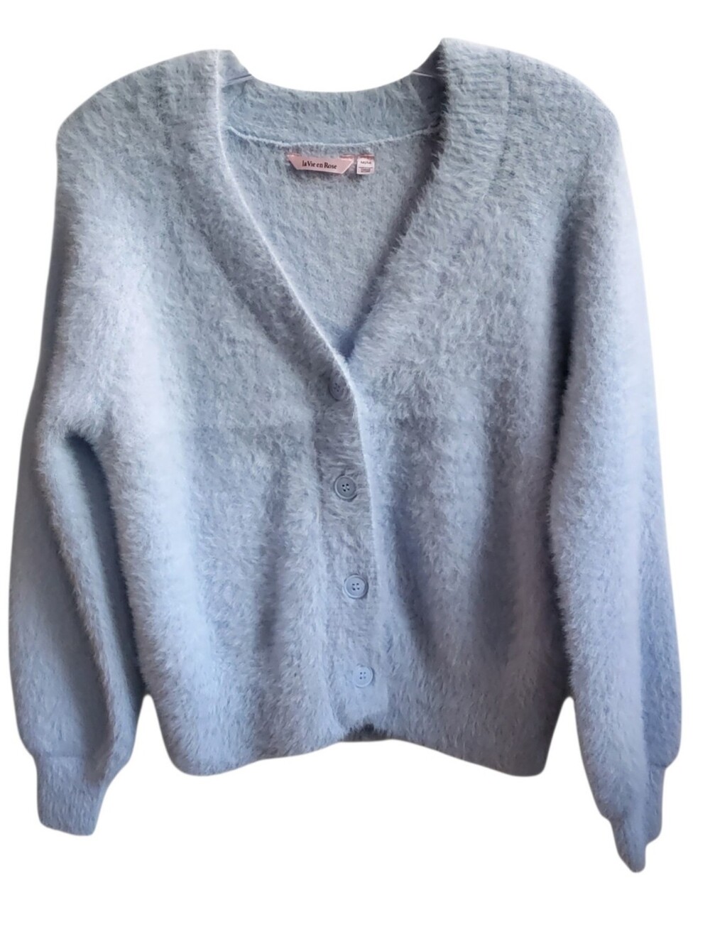 La Vie En Rose Light Blue Vegan Cashmere V-neck Cardigan Cozy Lounge size medium